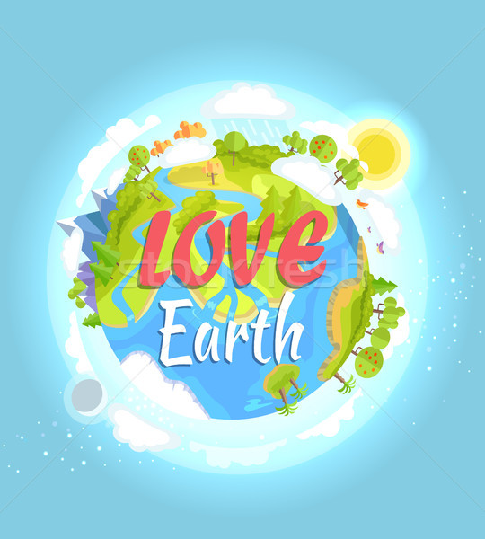 Love Earth Poster with Colorful Flourishing Planet Stock photo © robuart