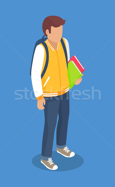 Foto stock: Estudante · mochila · livros · mãos