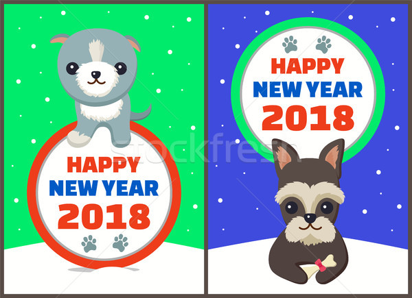 Happy New Year 2018 Dogs Set Vector Illustration Stock photo © robuart