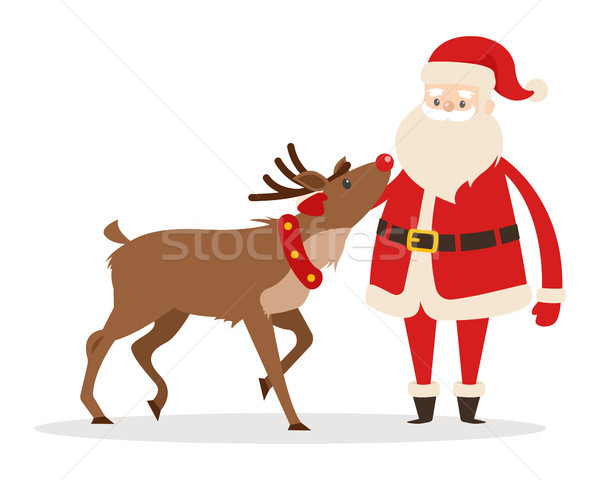 Reindeer and Santa Strokings his Pet Head Isolated Stock photo © robuart