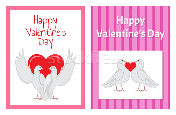 Weiß Tauben Paare Herz Illustrationen Set Stock foto © robuart