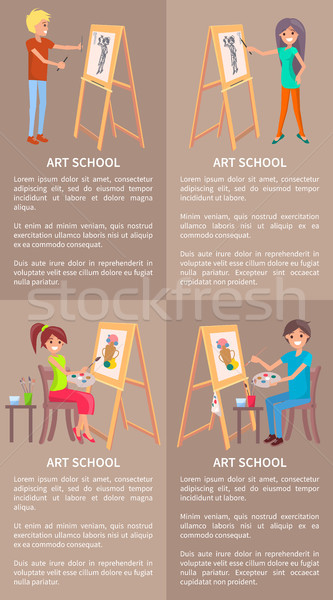 Man and Woman Drawing Pictures on Easel by Pencils Stock photo © robuart