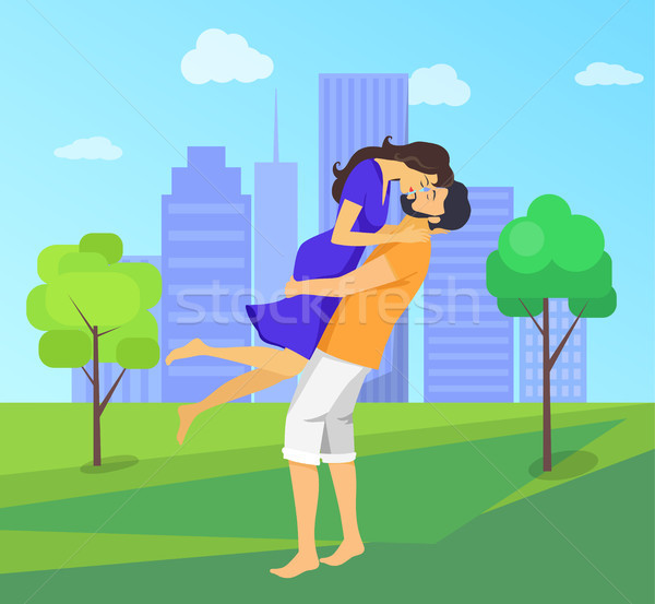 Kissing Couple with Skyscrapers on Background Stock photo © robuart