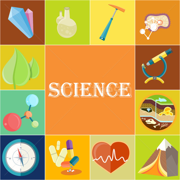 Science Poster with Illustrations in Square Cells Stock photo © robuart