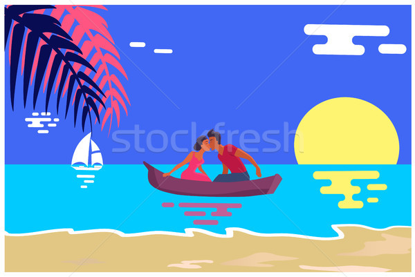 Summer Love Banner with Kissing Couple in Boat Stock photo © robuart