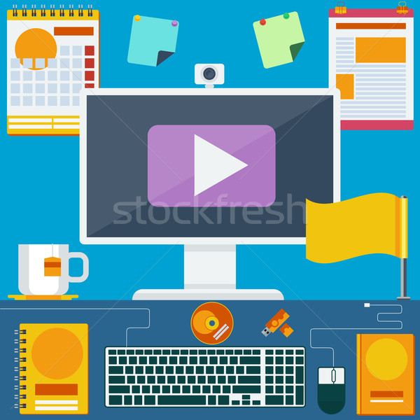 Stockfoto: Moderne · creatieve · kantoor · werkruimte · werkplek · computer