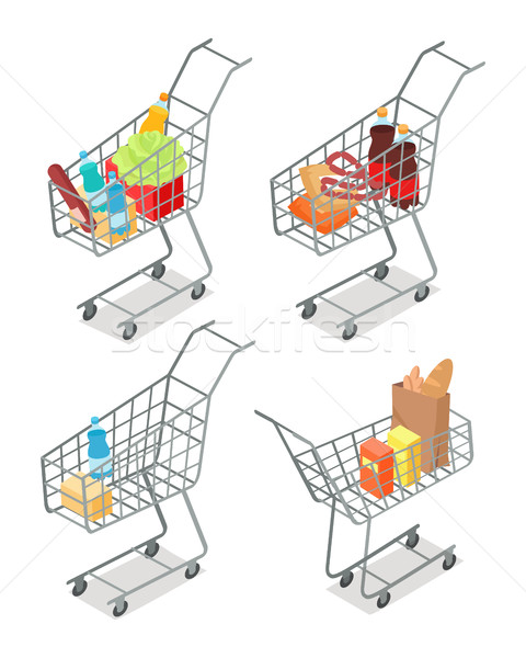 Set of Trolleys with Food. Supermarket Equipment. Stock photo © robuart