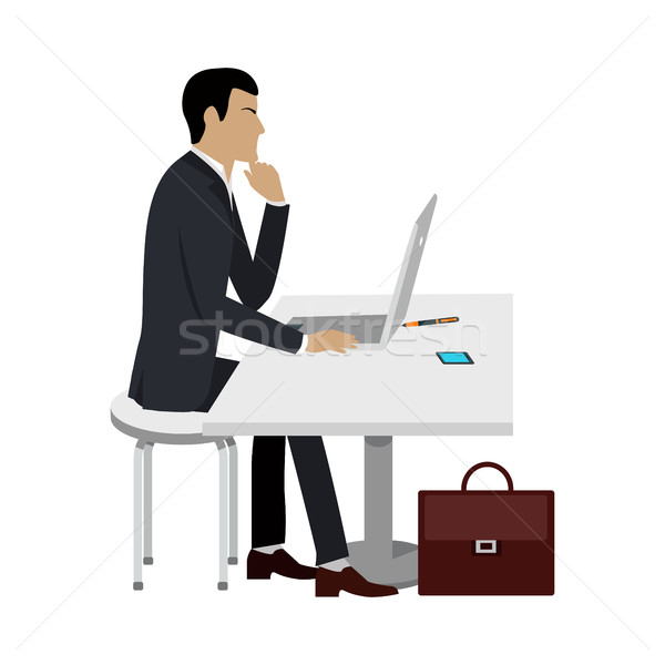 Business Education. Man Works at Computer Laptop. Stock photo © robuart