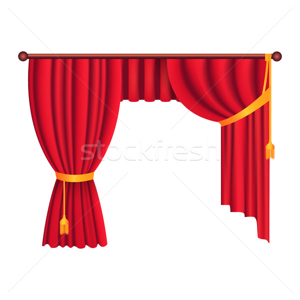 Classic Heavy Red Drapes with Gold Tie Back Vector Stock photo © robuart