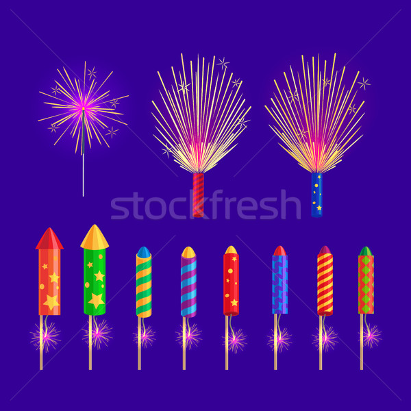 Colourful Firework Rockets on Blue Background Stock photo © robuart