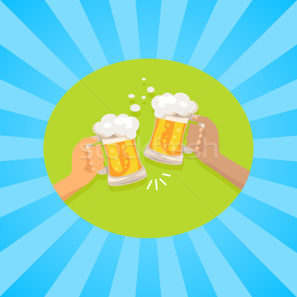 Lets have Beer Poster with Friends Holding Glasses Stock photo © robuart