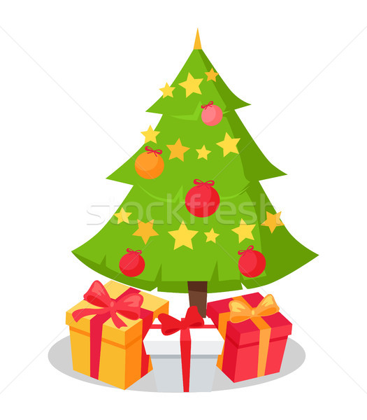 Christmas Tree Icon Decorated by Star Shape Garlands Stock photo © robuart
