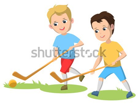 Stock photo: Two Boys Play on Up-and-Down Carousel for Children