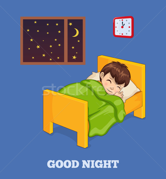 Good Night Poster wiith Boy in Bed under Blanket Stock photo © robuart