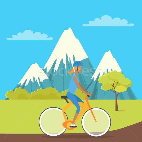 Young Girl Isolated on Bike Riding near Mountains Stock photo © robuart