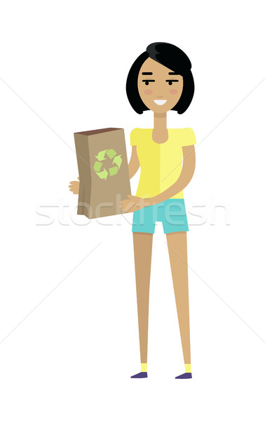 Jóvenes europeo mujer amarillo camiseta shorts Foto stock © robuart
