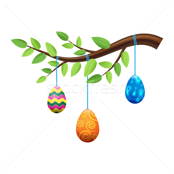 Easter Eggs on Branch with Leaves Illustration Stock photo © robuart