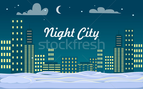 Night City. Buildings. Snow on Ground. Winter. Stock photo © robuart