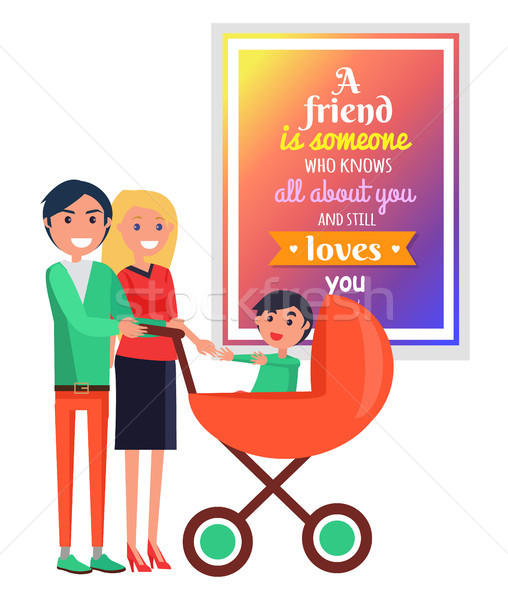 Smiling Parents with Child in Cart against Quote Stock photo © robuart