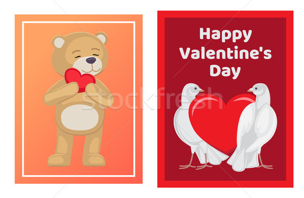 Cute Soft Toy Bears and White Doves in Love Set Stock photo © robuart