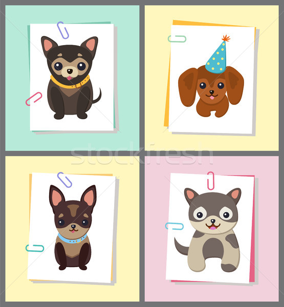 Puppies and Dogs Poster Set Vector Illustration Stock photo © robuart