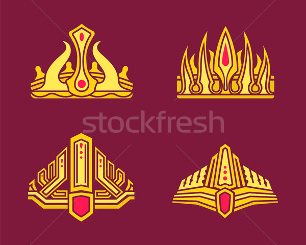 Kings and Queens Gold Crowns Inlaid with Gems Stock photo © robuart