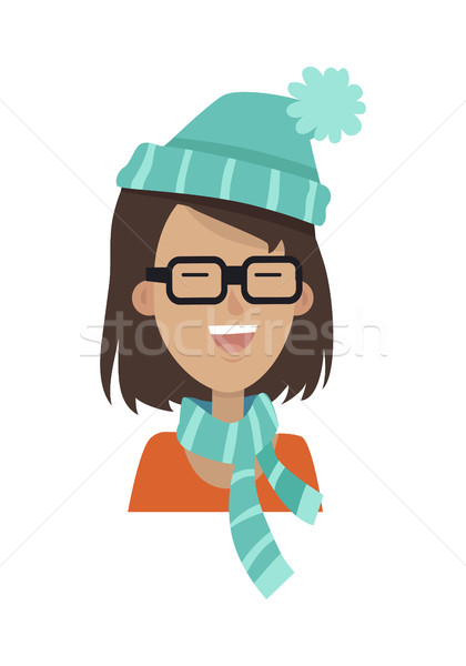 Smiling Girl in a Glasses, Blue Hat and Scarf Stock photo © robuart