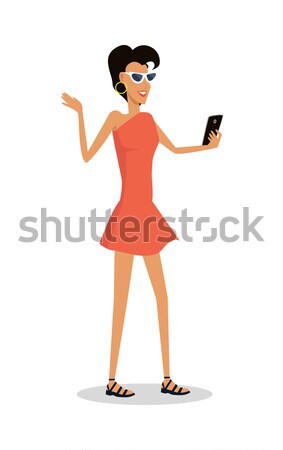 ストックフォト: 女性 · 休暇 · 携帯電話 · 携帯 · 孤立した