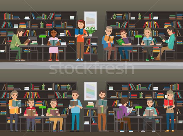 People Read in the Library Vector Illustration Set Stock photo © robuart