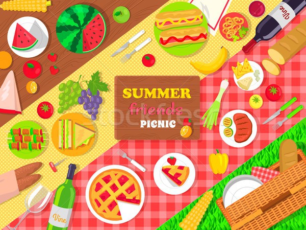 Vară prietenii picnic poster alimente Imagine de stoc © robuart