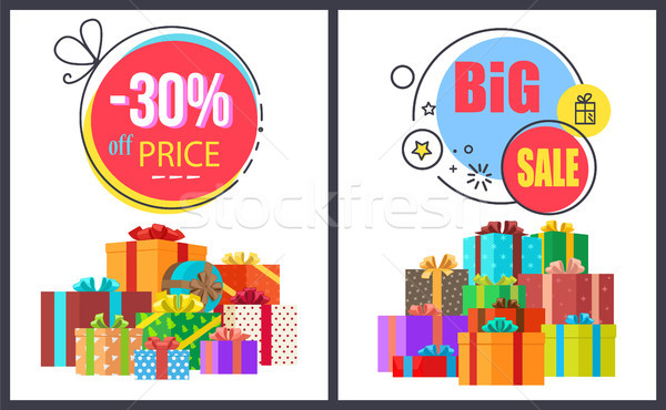 Big Sale -30 Off Round Labels with Gift Icons Set Stock photo © robuart