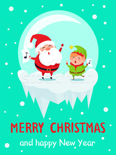 Merry Christmas Happy New Year Poster Santa Elf Stock photo © robuart