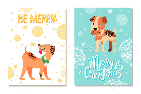 Merry Christmas Festive Postcards with Cute Dogs Stock photo © robuart