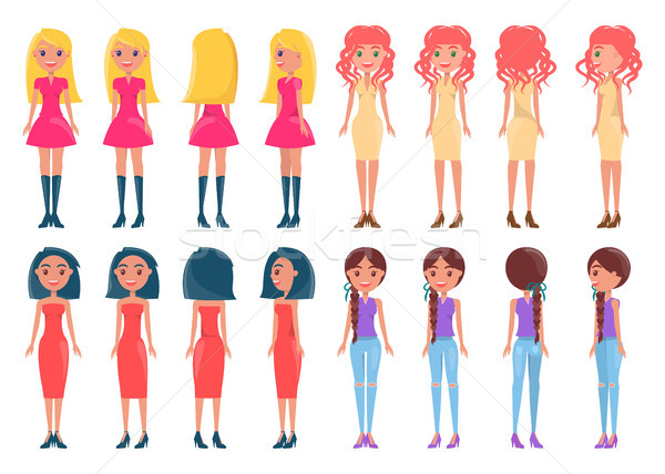 Women in Fashionable Outfits Girl in Color Dresses Stock photo © robuart