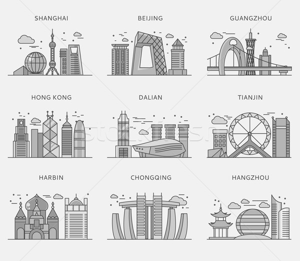 Stock photo: Icons Chinese Major Cities Flat Style