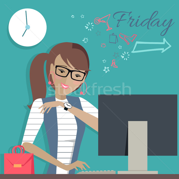 Friday Working Day. Woman Dreaming About Weekends. Stock photo © robuart