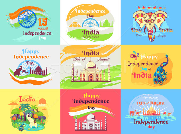 Indian Independence Day Celebration Emblems Set Stock photo © robuart