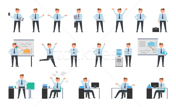 Smiling Businessman Working Collection of Icons Stock photo © robuart