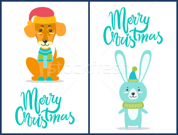 Merry Christmas Dog and Rabbit Vector Illustration Stock photo © robuart
