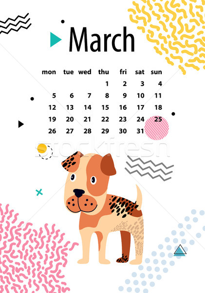 Stock photo: March Calendar for 2018 Year with Boxer Puppy