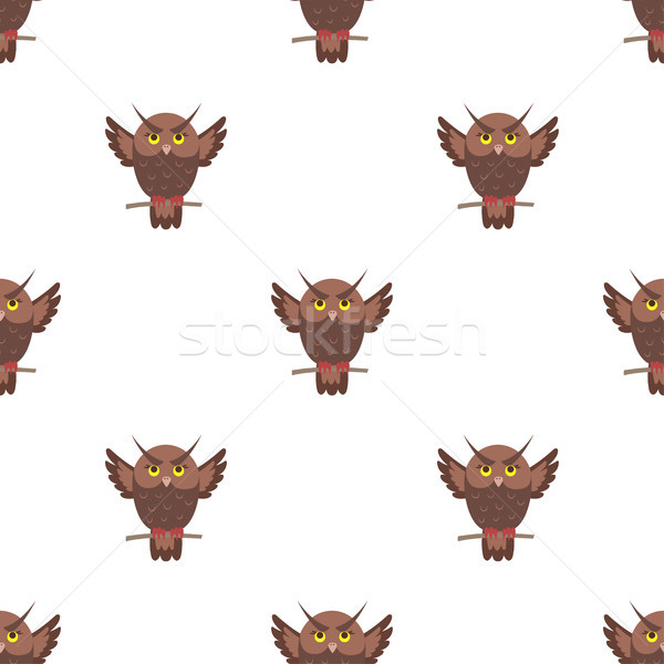 Cartoon Owl Seamless Pattern on White Vector Stock photo © robuart
