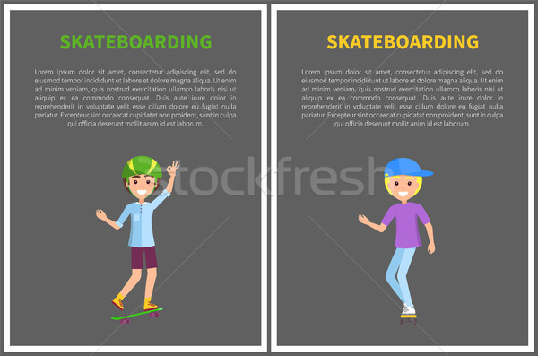 Skateboarding Poster with Smiling Skater Headgear Stock photo © robuart