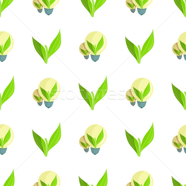 Seamless Pattern with Green Plant and Light Bulbs Stock photo © robuart