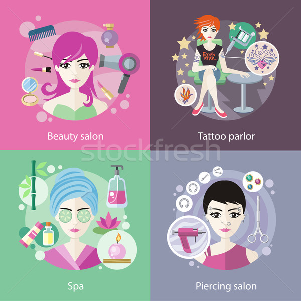 Set of Salons, Beauty Tattoo, Piercing Stock photo © robuart