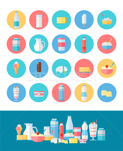 Set of Milk Products Vector Icons in Flat Design. Stock photo © robuart