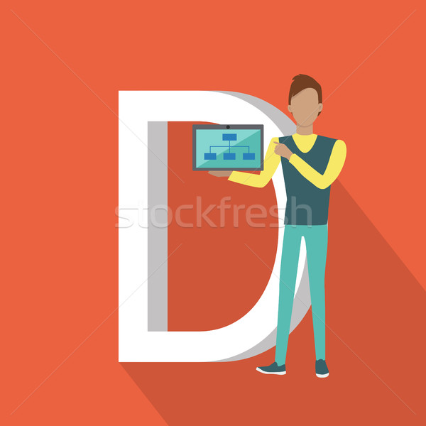 D Letter and Person Demonstrating Chart on Tablet Stock photo © robuart