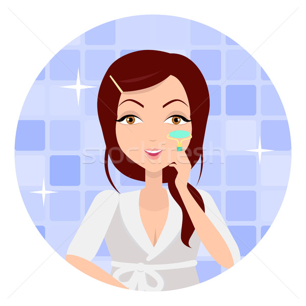 Girl Making Make up with Eyelash Curlers. Vector Stock photo © robuart