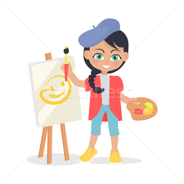 Girl Draws on Easel Isolated in Flat Style Design Stock photo © robuart