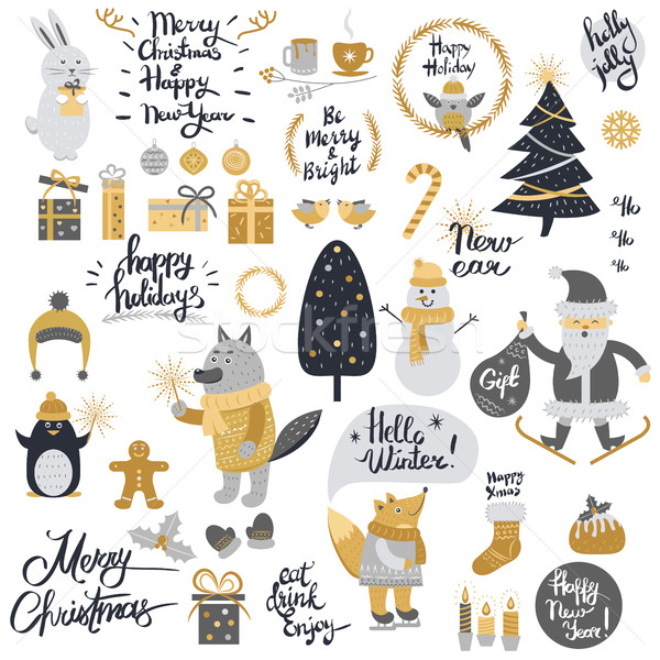 Christmas Set with Cartoon New Year Characters Stock photo © robuart