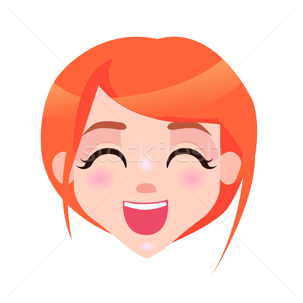 Rotschopf Frau lachen Gesicht Vektor Symbol Stock foto © robuart